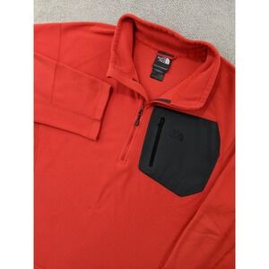 The North Face Mens Fleece Pullover Quarter Zip Jacket Red Black‎ Large